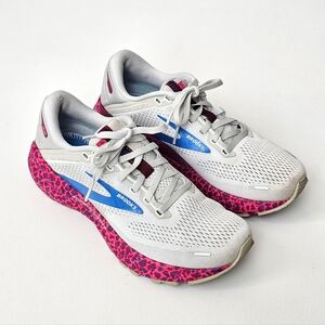 Brooks Adrenaline GTS 22 Running Shoes Pink Leopard Sz 8 Women